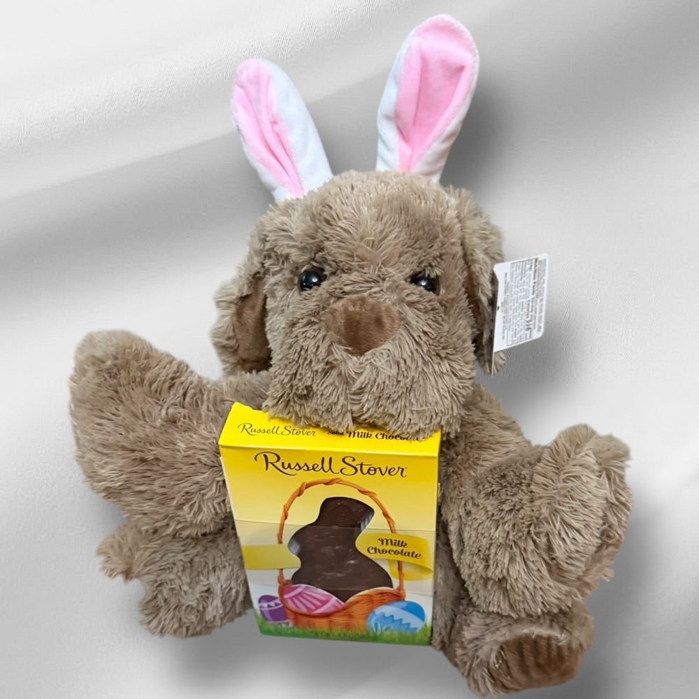 Russell Stover Coco the Brown Plush Puppy with Chocolate Easter‎ Bunny NWT